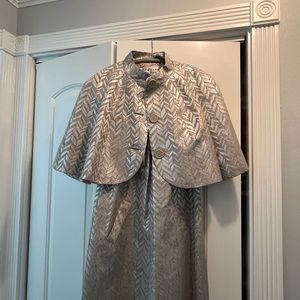 Trina Turk, silver dress, ideal for wedding, sold w jacket